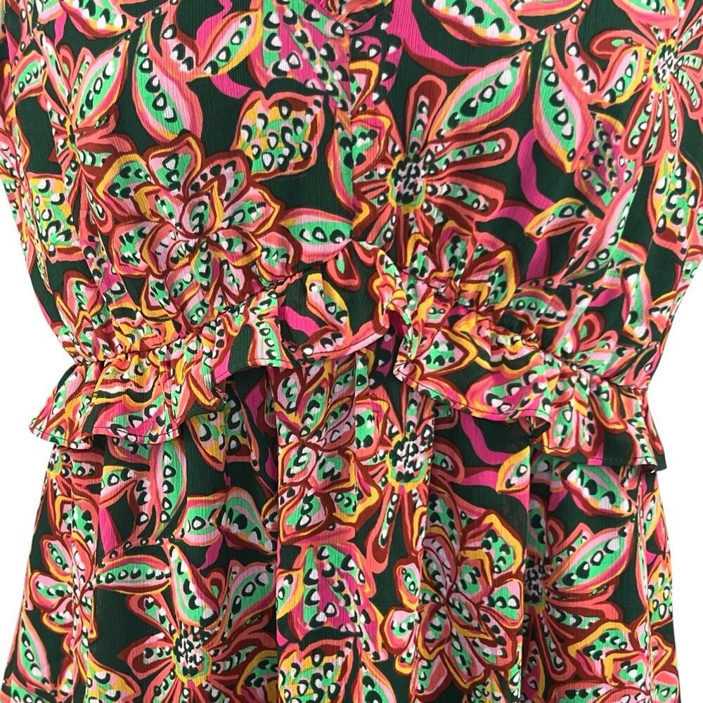 J Crew Green Orange Floral Ruffle V-neck Tiered Dress Size 4 - Picture 6 of 16